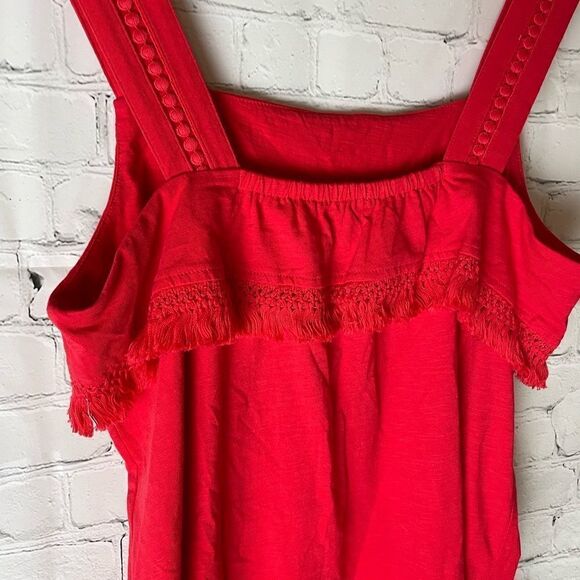 J.Crew Womens Size Small Fringe Knit Tank Top Red Sleeveless 100% Cotton - Picture 9 of 14